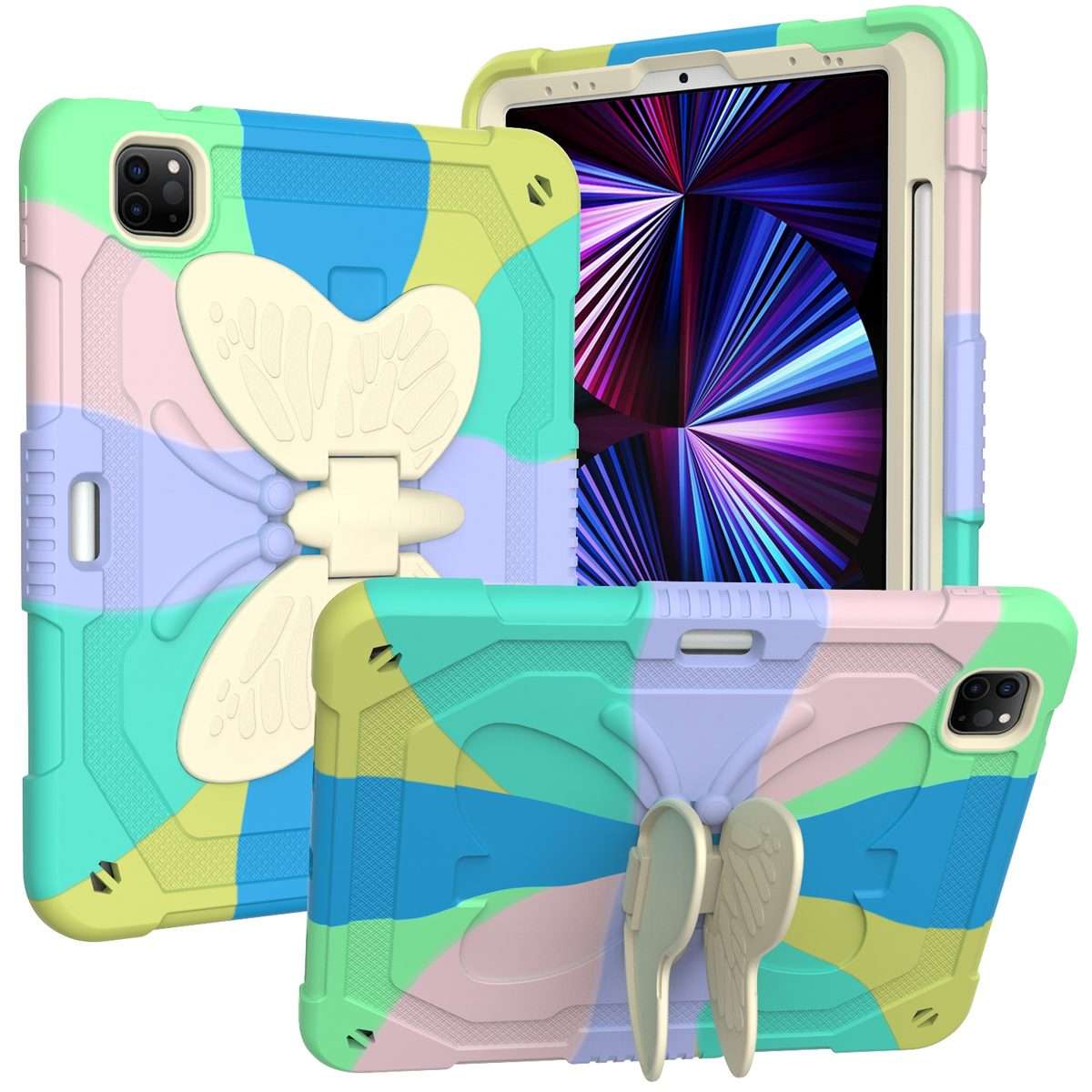 PC + Silicone Anti-drop Tablet Tablet Case with Butterfly Holder & Pen Slot ... (Colourful Green)