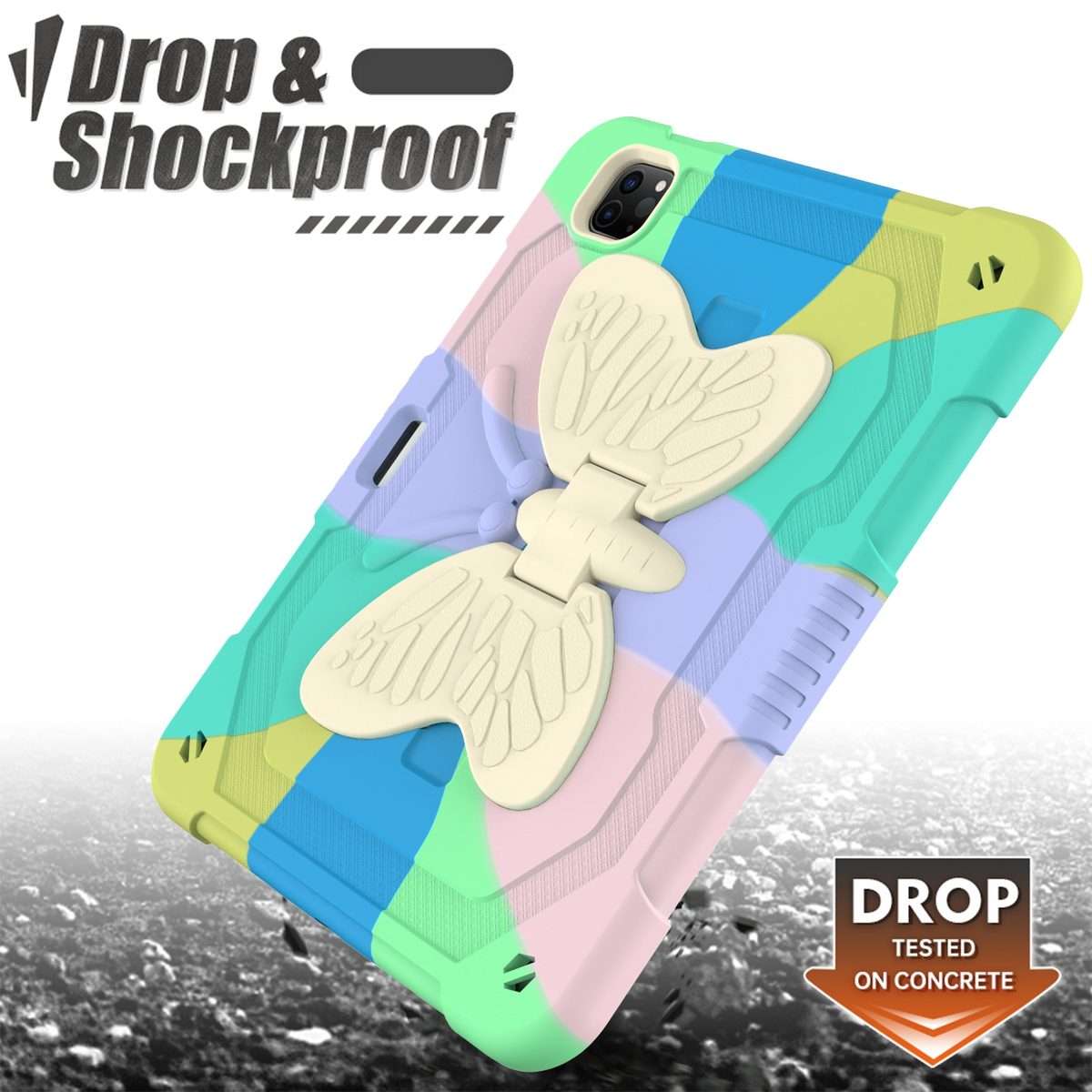 PC + Silicone Anti-drop Tablet Tablet Case with Butterfly Holder & Pen Slot ... (Colourful Green)