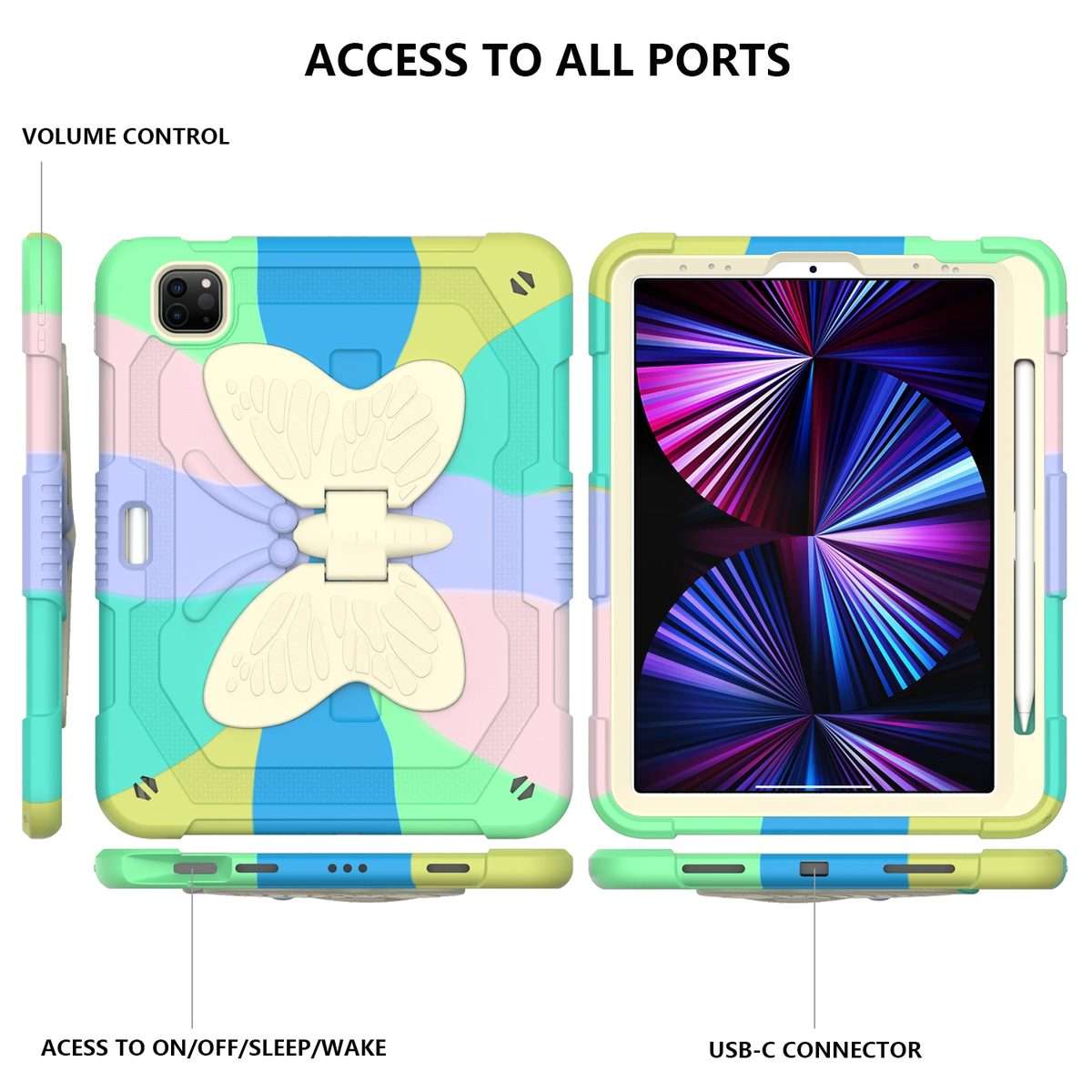 PC + Silicone Anti-drop Tablet Tablet Case with Butterfly Holder & Pen Slot ... (Colourful Green)