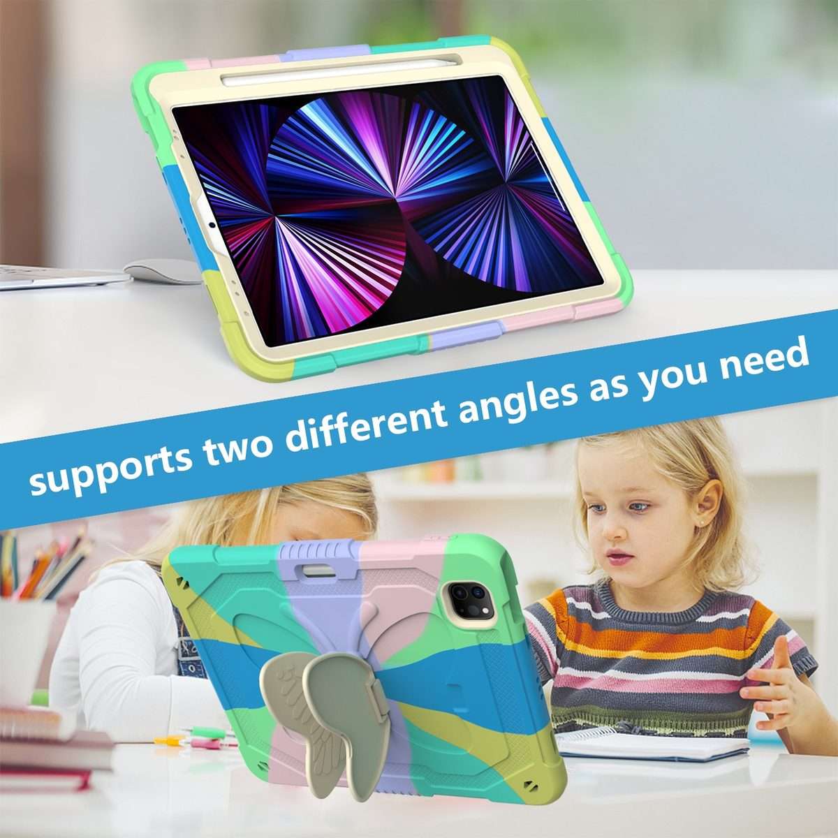PC + Silicone Anti-drop Tablet Tablet Case with Butterfly Holder & Pen Slot ... (Colourful Green)