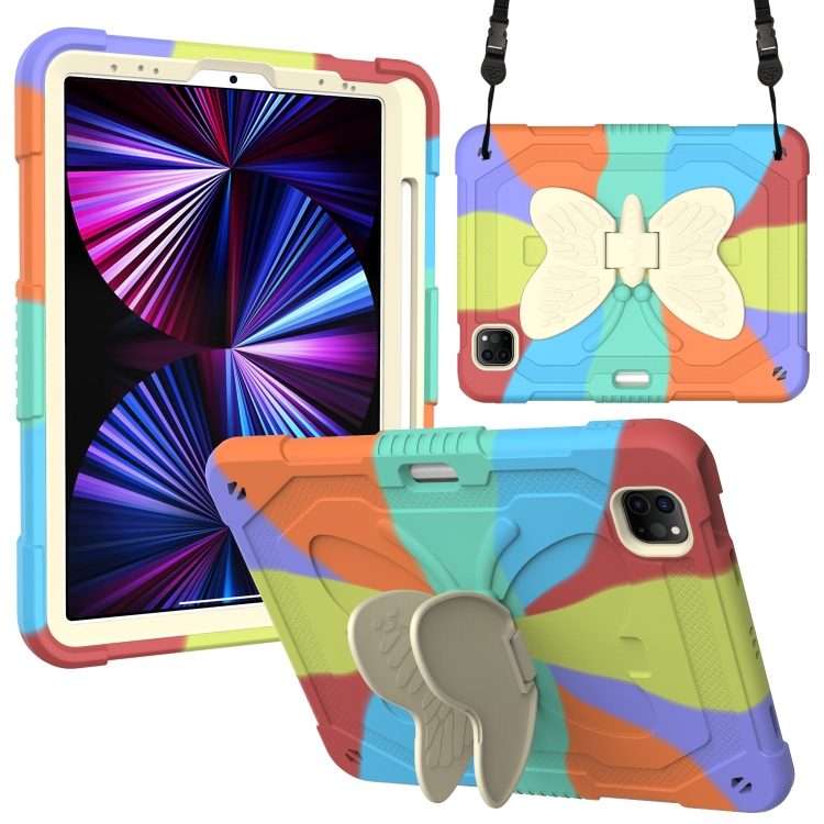 PC + Silicone Anti-drop Tablet Tablet Case with Butterfly Holder & Pen Slot fo ... (Colourful Red)