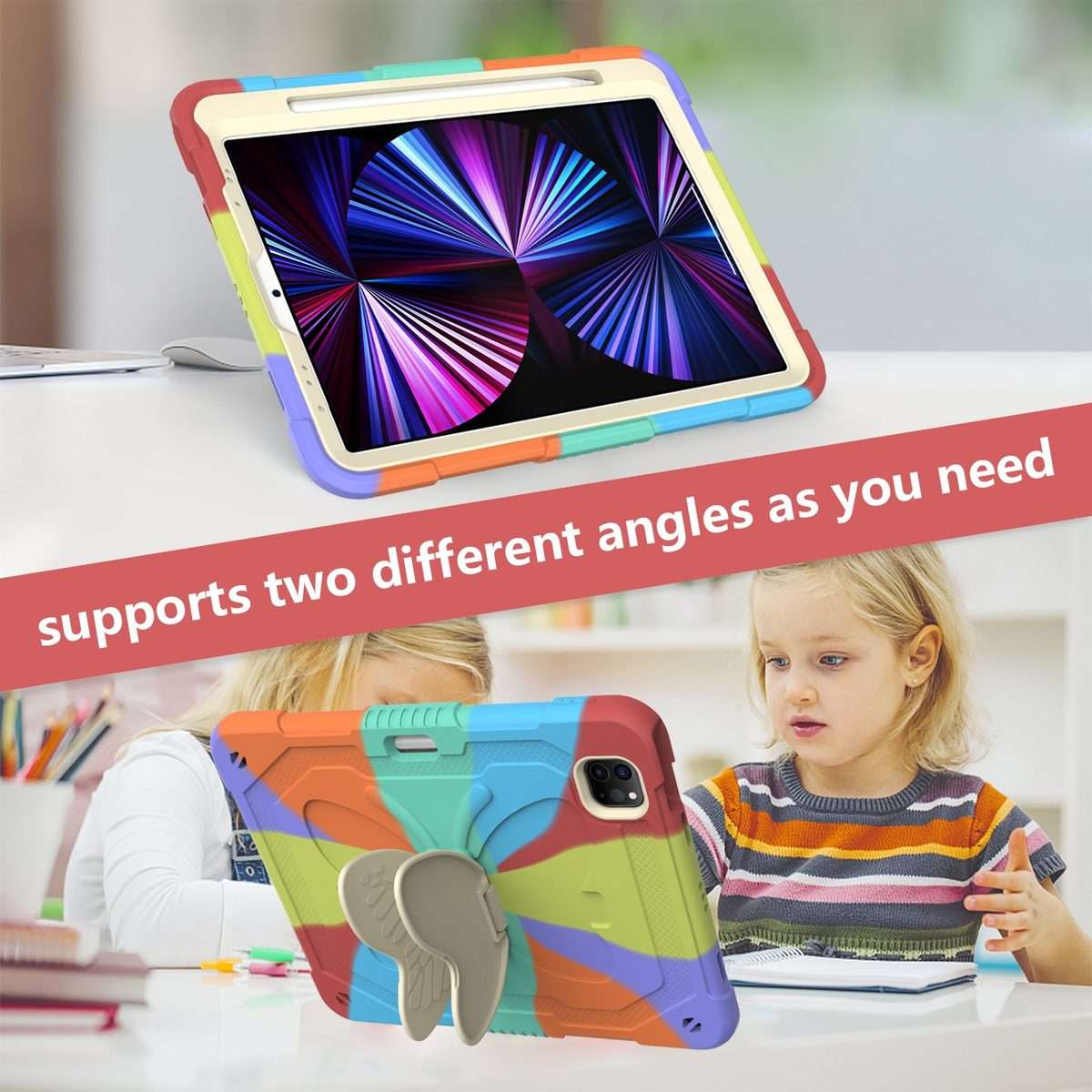 PC + Silicone Anti-drop Tablet Tablet Case with Butterfly Holder & Pen Slot fo ... (Colourful Red)