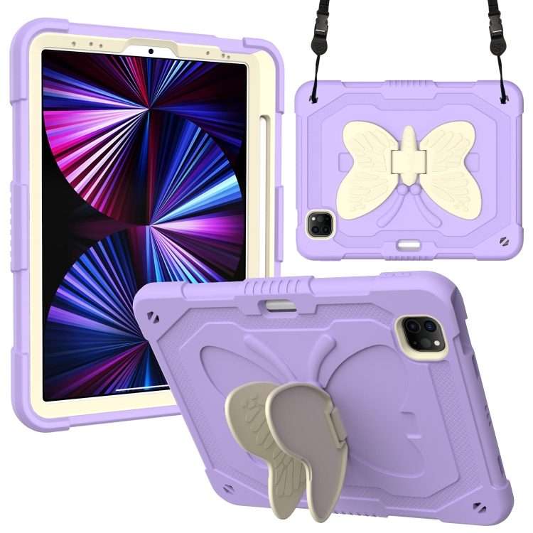 PC + Silicone Anti-drop Tablet Tablet Case with Butterfly Holder & Pen Slo ... (Gream+Raro Purple)