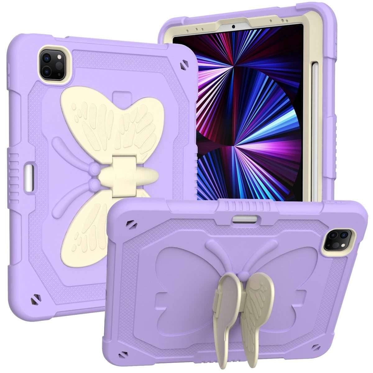 PC + Silicone Anti-drop Tablet Tablet Case with Butterfly Holder & Pen Slo ... (Gream+Raro Purple)