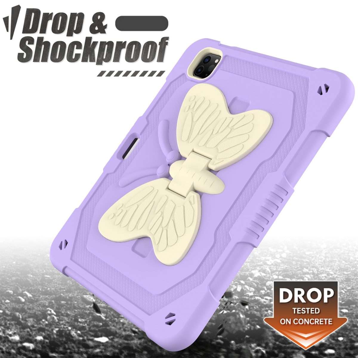PC + Silicone Anti-drop Tablet Tablet Case with Butterfly Holder & Pen Slo ... (Gream+Raro Purple)