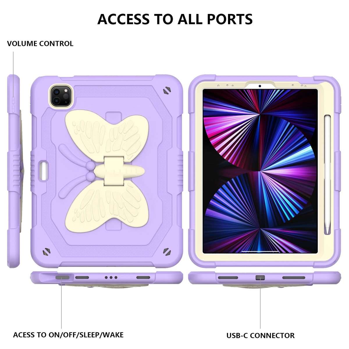 PC + Silicone Anti-drop Tablet Tablet Case with Butterfly Holder & Pen Slo ... (Gream+Raro Purple)
