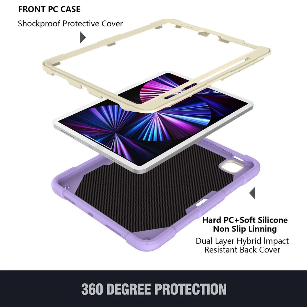 PC + Silicone Anti-drop Tablet Tablet Case with Butterfly Holder & Pen Slo ... (Gream+Raro Purple)