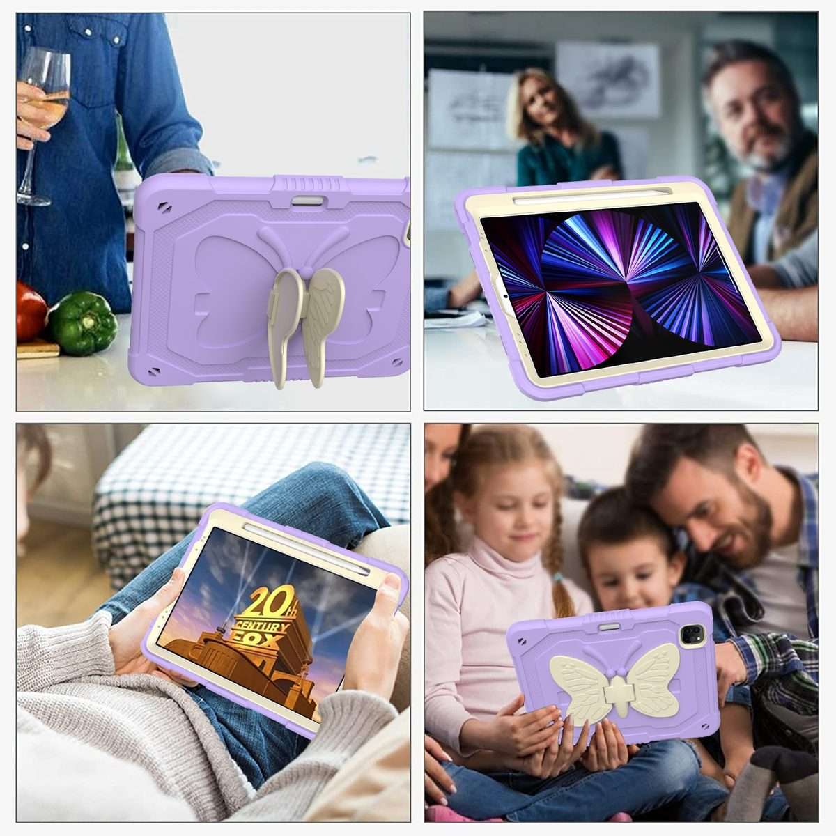 PC + Silicone Anti-drop Tablet Tablet Case with Butterfly Holder & Pen Slo ... (Gream+Raro Purple)