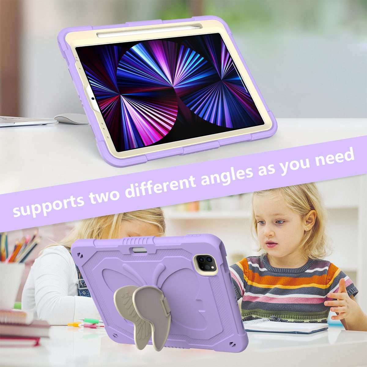PC + Silicone Anti-drop Tablet Tablet Case with Butterfly Holder & Pen Slo ... (Gream+Raro Purple)