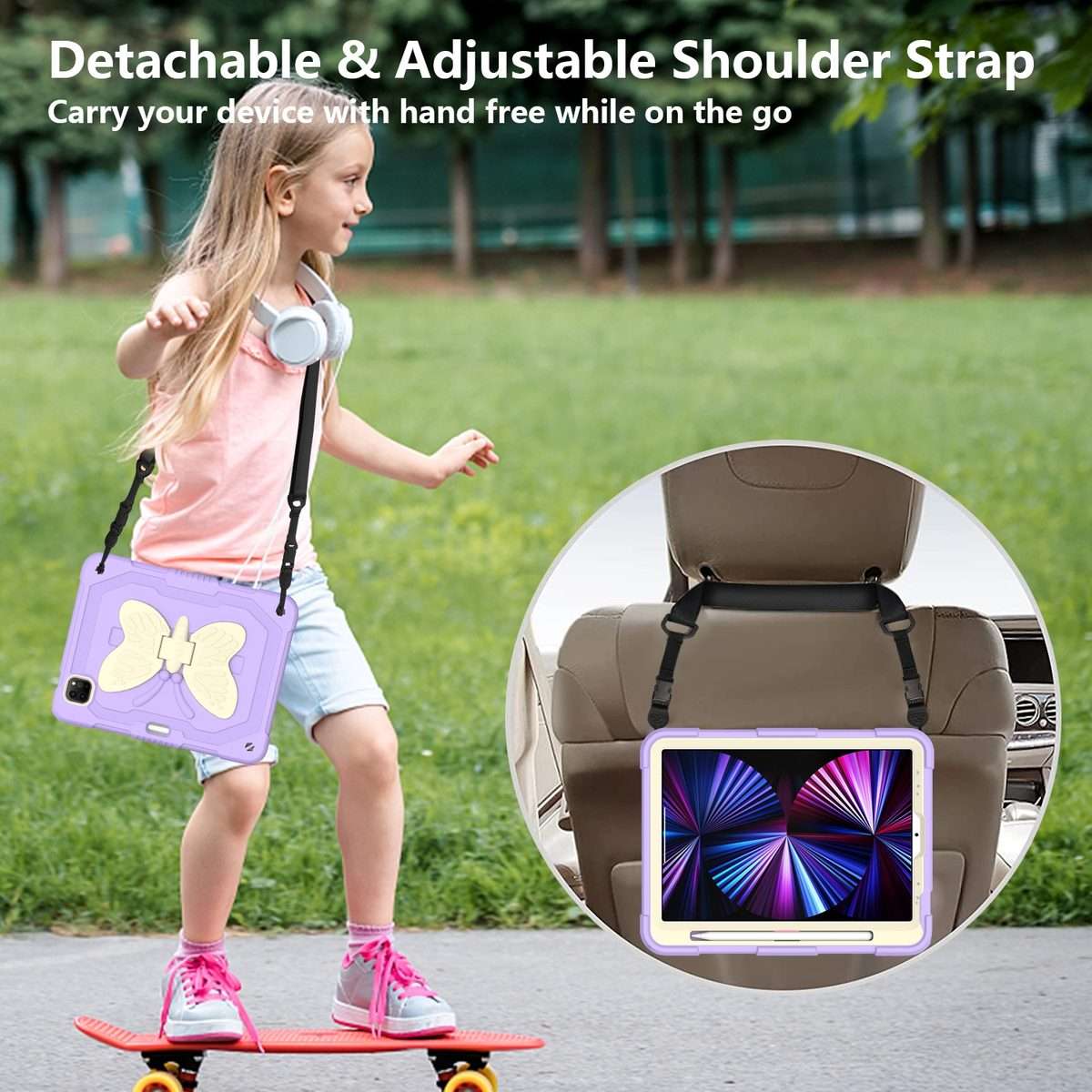 PC + Silicone Anti-drop Tablet Tablet Case with Butterfly Holder & Pen Slo ... (Gream+Raro Purple)