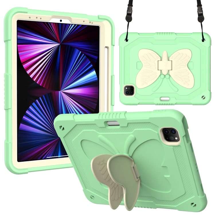 PC + Silicone Anti-drop Tablet Tablet Case with Butterfly Holder & Pen Slo ... (Gream+Fresh Green)