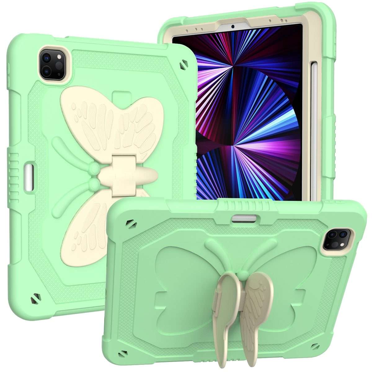 PC + Silicone Anti-drop Tablet Tablet Case with Butterfly Holder & Pen Slo ... (Gream+Fresh Green)