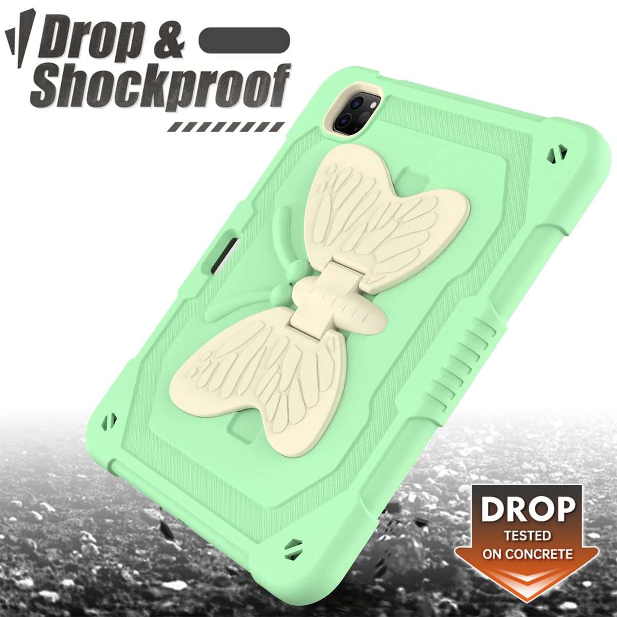PC + Silicone Anti-drop Tablet Tablet Case with Butterfly Holder & Pen Slo ... (Gream+Fresh Green)