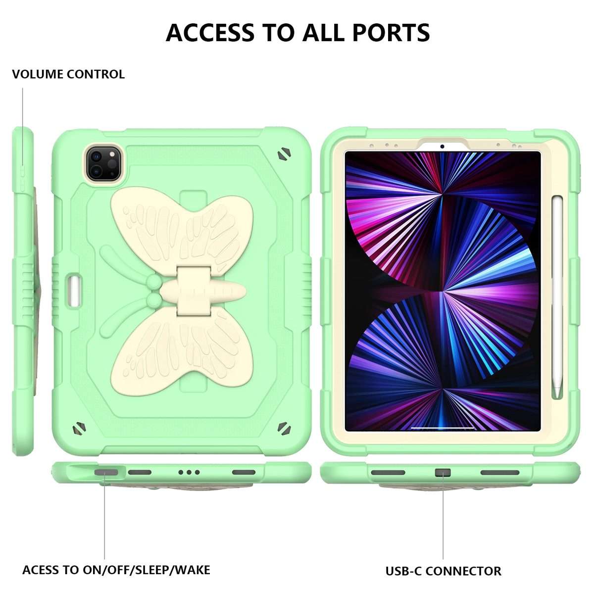 PC + Silicone Anti-drop Tablet Tablet Case with Butterfly Holder & Pen Slo ... (Gream+Fresh Green)