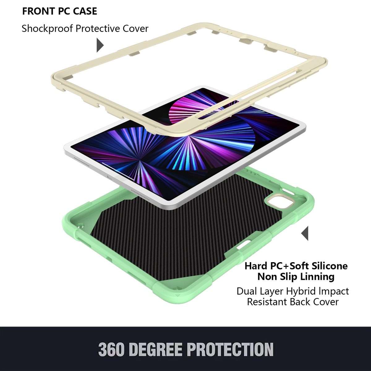PC + Silicone Anti-drop Tablet Tablet Case with Butterfly Holder & Pen Slo ... (Gream+Fresh Green)