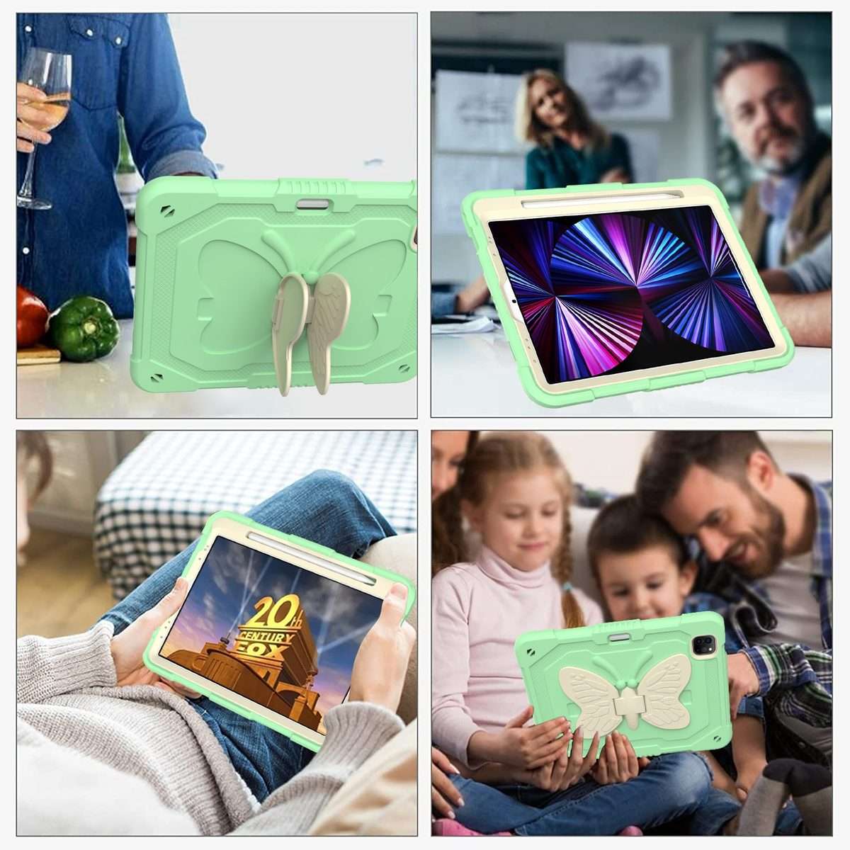 PC + Silicone Anti-drop Tablet Tablet Case with Butterfly Holder & Pen Slo ... (Gream+Fresh Green)