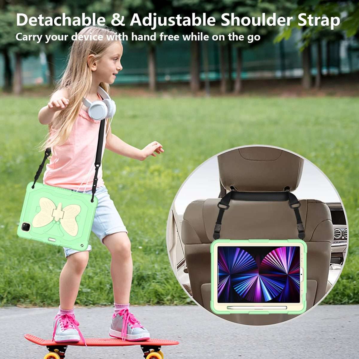 PC + Silicone Anti-drop Tablet Tablet Case with Butterfly Holder & Pen Slo ... (Gream+Fresh Green)