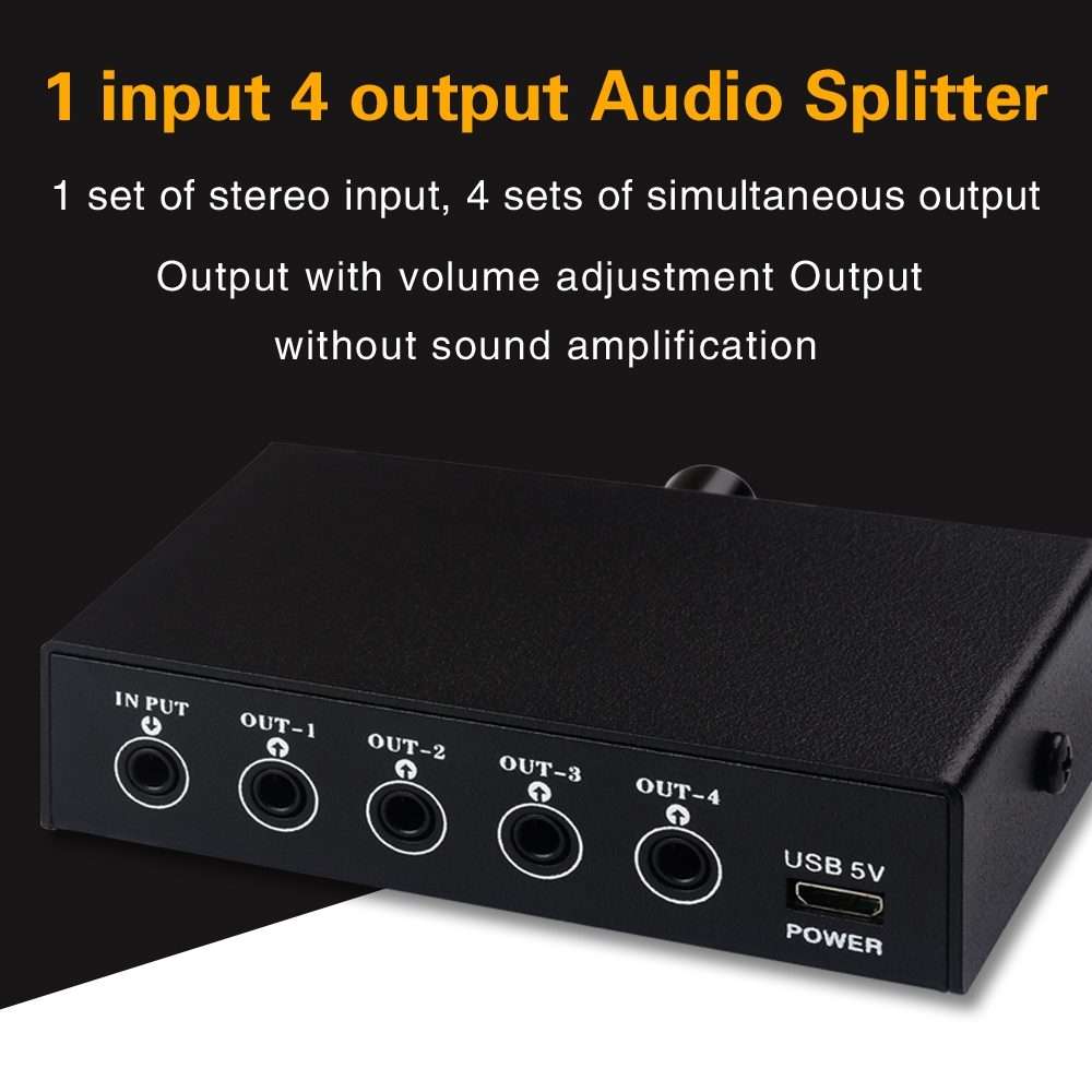 1 In 4 Out Audio Frequency Signal Splitter Distribute Device, Non Consumption, 3.5mm Interface Out