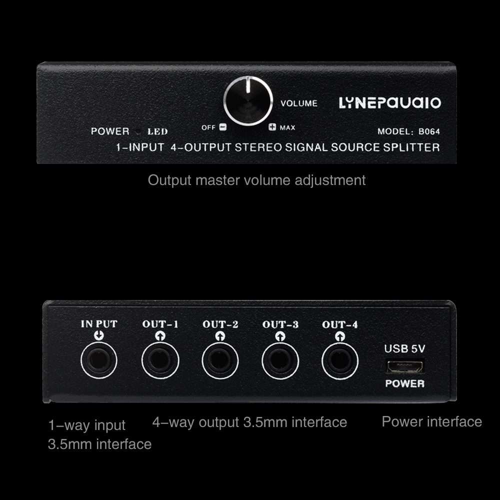 1 In 4 Out Audio Frequency Signal Splitter Distribute Device, Non Consumption, 3.5mm Interface Out