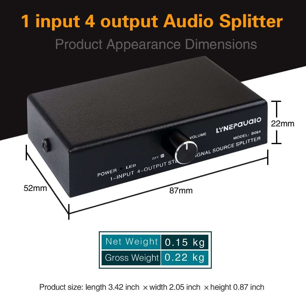 1 In 4 Out Audio Frequency Signal Splitter Distribute Device, Non Consumption, 3.5mm Interface Out