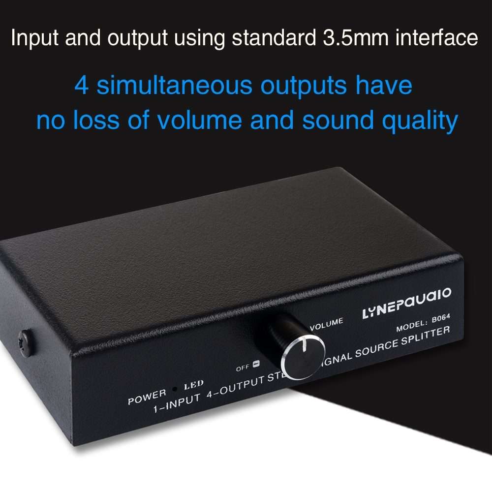 1 In 4 Out Audio Frequency Signal Splitter Distribute Device, Non Consumption, 3.5mm Interface Out