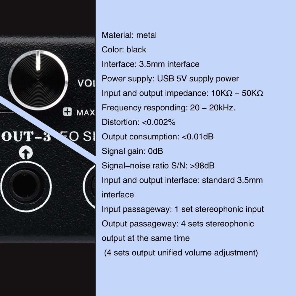 1 In 4 Out Audio Frequency Signal Splitter Distribute Device, Non Consumption, 3.5mm Interface Out