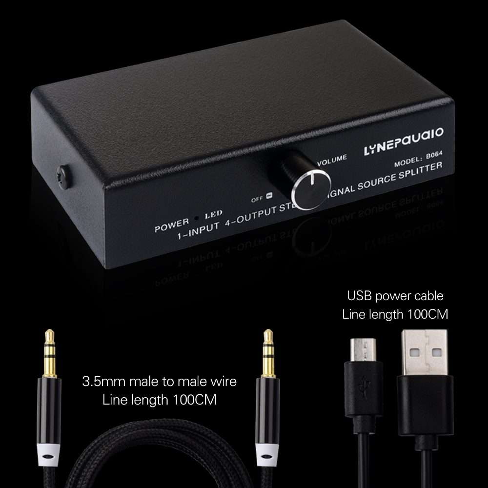 1 In 4 Out Audio Frequency Signal Splitter Distribute Device, Non Consumption, 3.5mm Interface Out