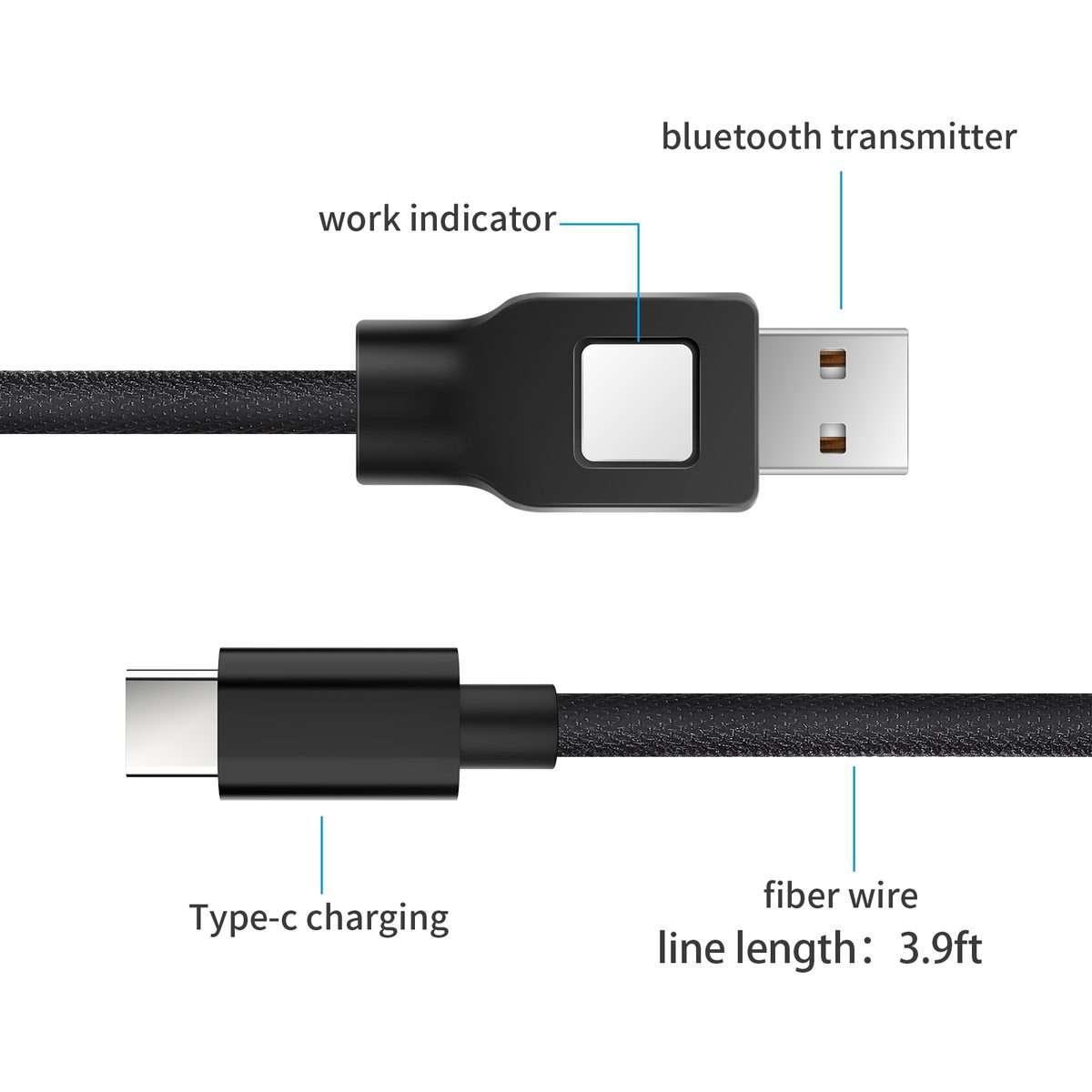 ZF170 1.2m USB to Type-C Charging Data Cable with Bluetooth Transmitter Function