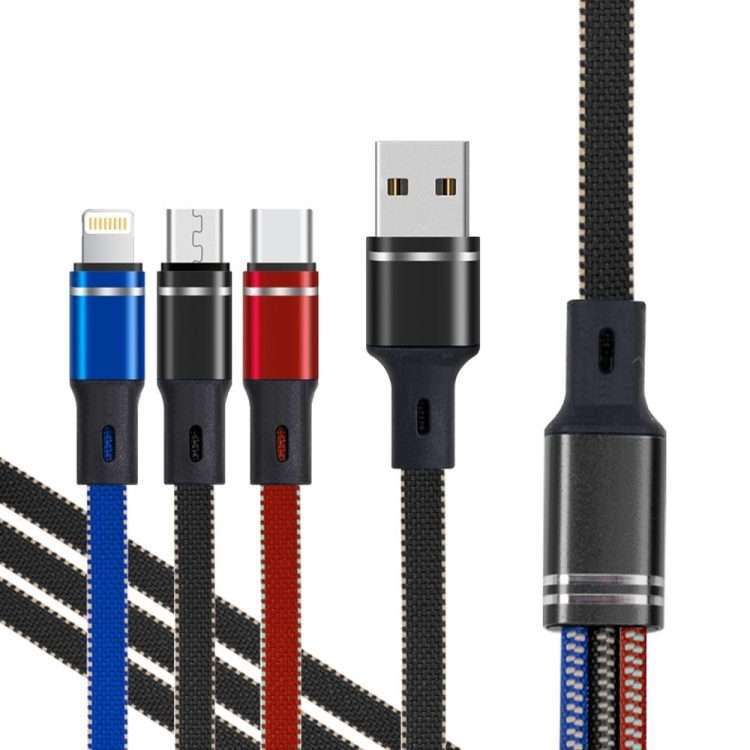 XJ-76 40W 5A 3 in 1 USB to 8 Pin + Type-C + Micro USB Super Flash Charging Cable, Len ... (Colour)