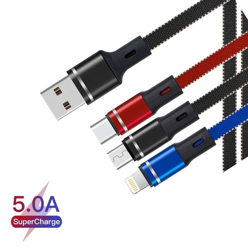 XJ-76 40W 5A 3 in 1 USB to 8 Pin + Type-C + Micro USB Super Flash Charging Cable, Len ... (Colour)