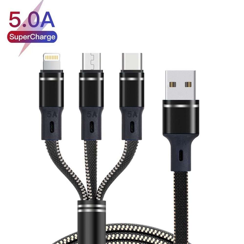 XJ-76 40W 5A 3 in 1 USB to 8 Pin + Type-C + Micro USB Super Flash Charging Cable, Len ... (Colour)