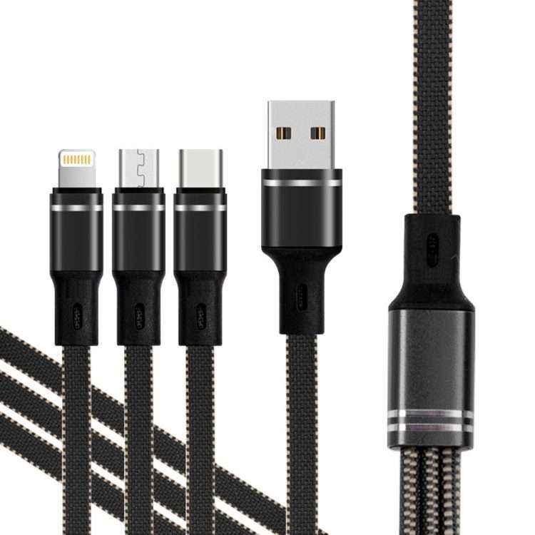XJ-76 40W 5A 3 in 1 USB to 8 Pin + Type-C + Micro USB Super Flash Charging Cable, Leng ... (Black)
