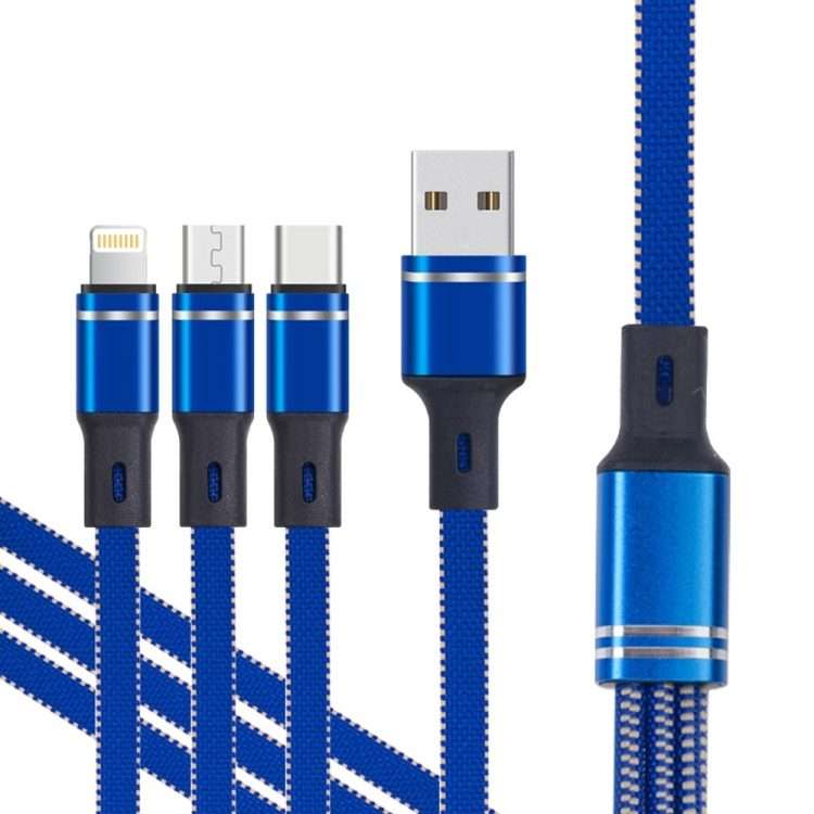 XJ-76 40W 5A 3 in 1 USB to 8 Pin + Type-C + Micro USB Super Flash Charging Cable, Lengt ... (Blue)