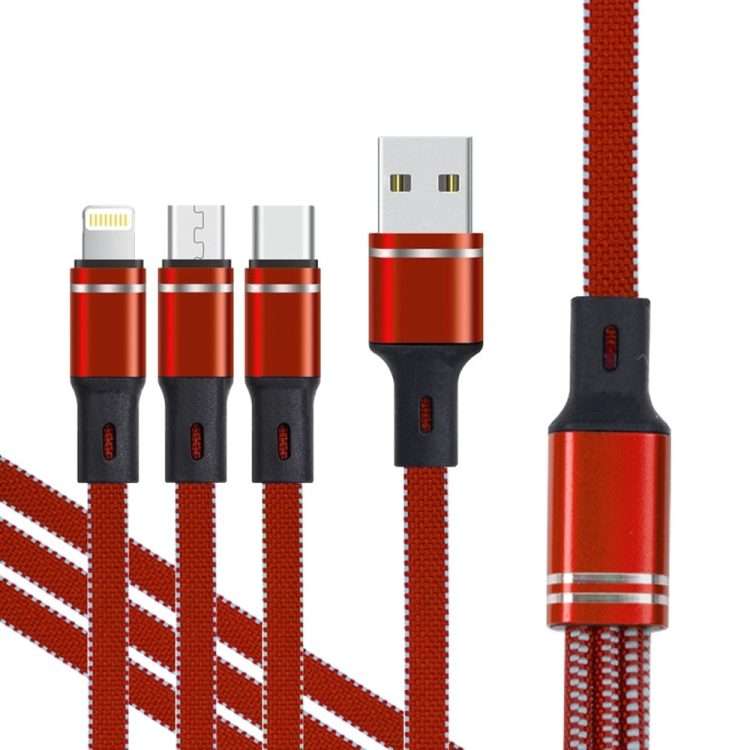 XJ-76 40W 5A 3 in 1 USB to 8 Pin + Type-C + Micro USB Super Flash Charging Cable, Length ... (Red)