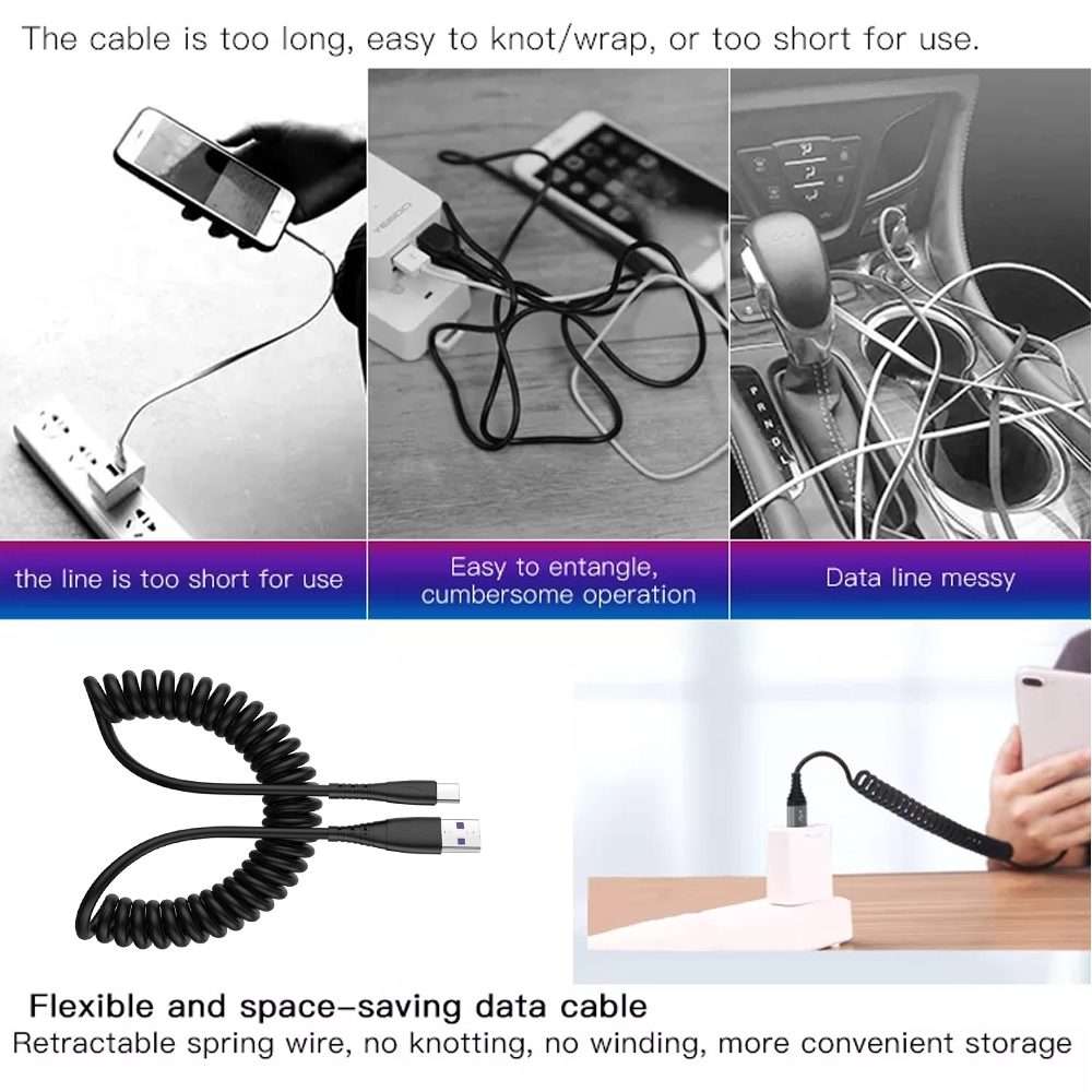 USB to Micro USB 1.5m Spring Telescopic Mobile Phone Fast Charging Data Cable