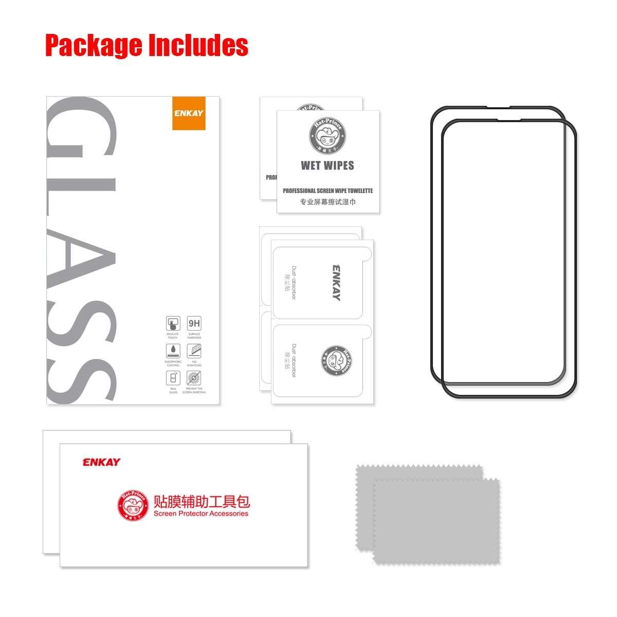 For iPhone 14 Pro Max 2pcs ENKAY Full Glue Tempered Glass Anti-fall Full Film