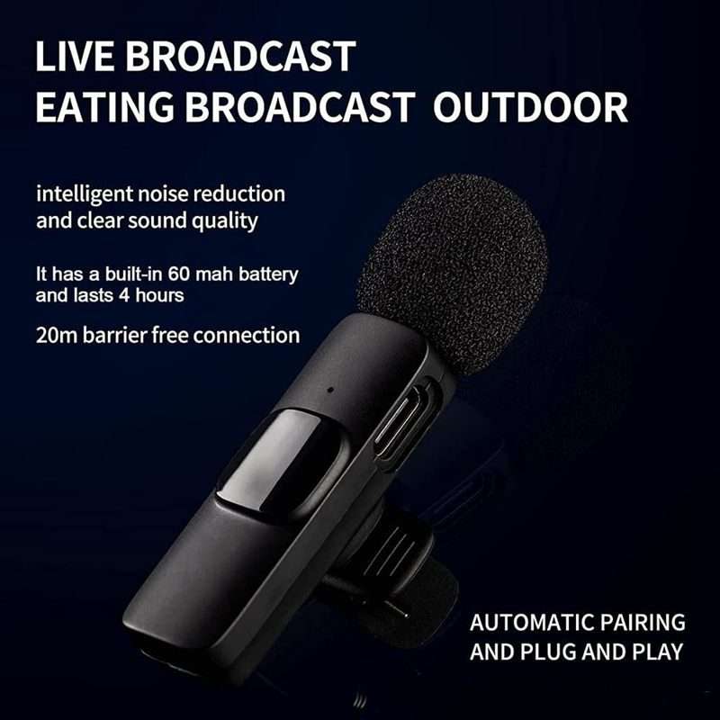 K9 2 in 1 Wireless Clip-on Auto Noise Cancelling Live Mini Microphone, Port: Type-C