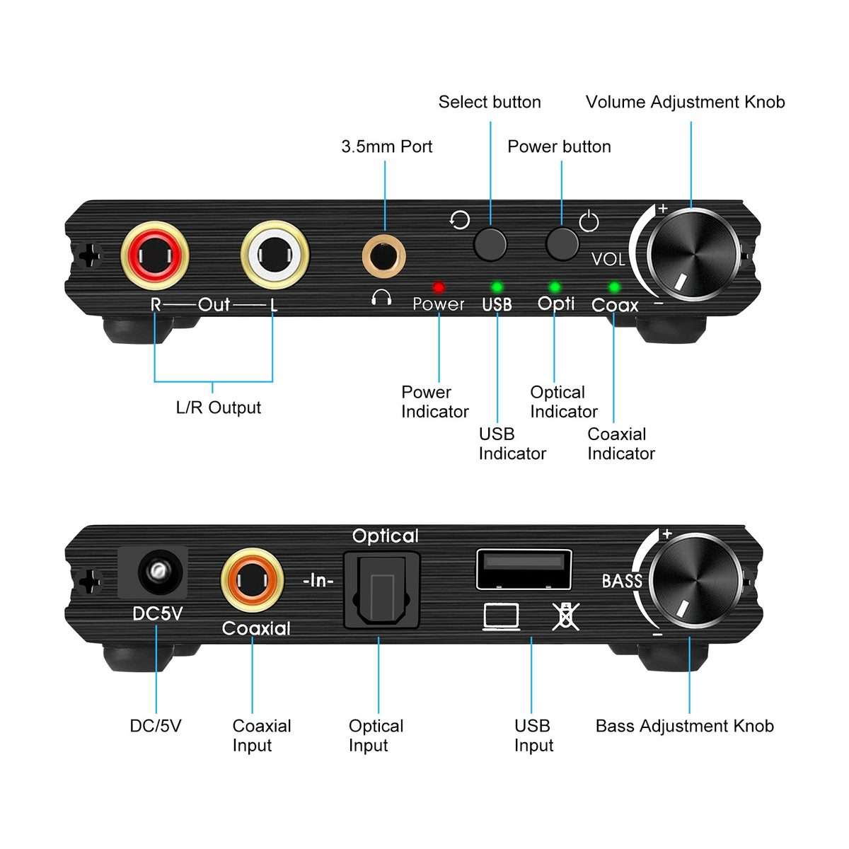AY107 Digital to Analog Converter Optical Fiber Analog Audio Decoder USB Sound Card Digital Audio