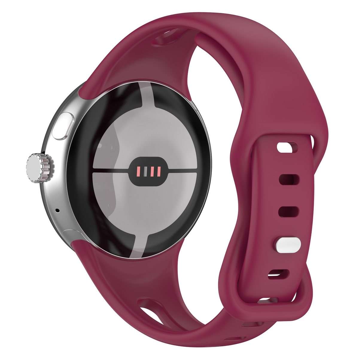 For Google Pixel Watch 4 / 3 / 2 / 1 41mm Water Drop Slimming Butterfly Button Soli ... (Wine Red)