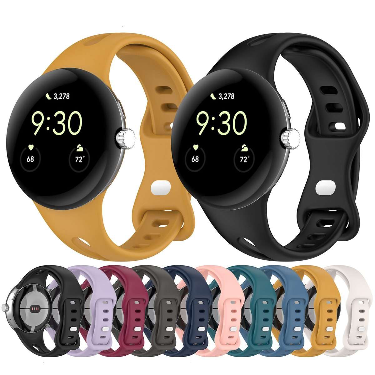For Google Pixel Watch 4 / 3 / 2 / 1 41mm Water Drop Slimming Butterfly Button Solid ... (Yellow)