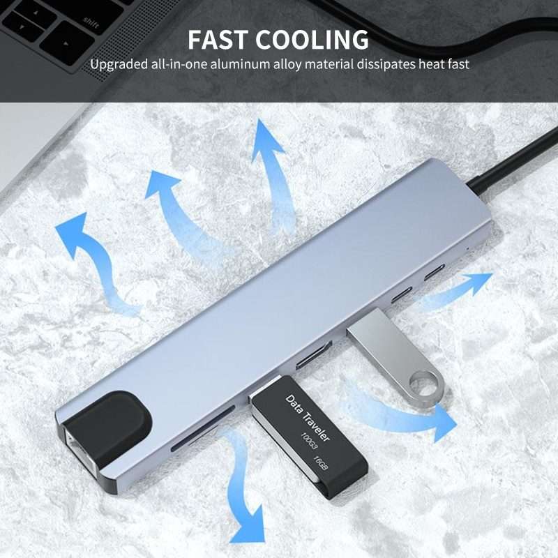 JUNSUNMAY 8 in 1 Type-C to 4K HDMI / Ethernet Docking Station Adapter PD Quick Charge Hub SD/TF Ca