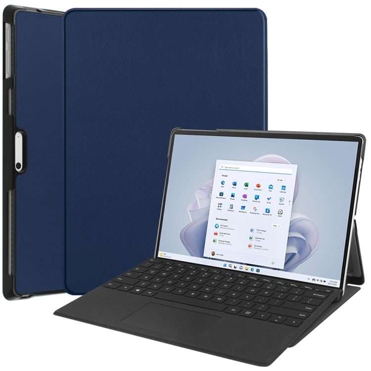 For Microsoft Surface Pro 9 JUNSUNMAY Custer Solid Color 3-Fold Stand Leather Tabl ... (Dark Blue)