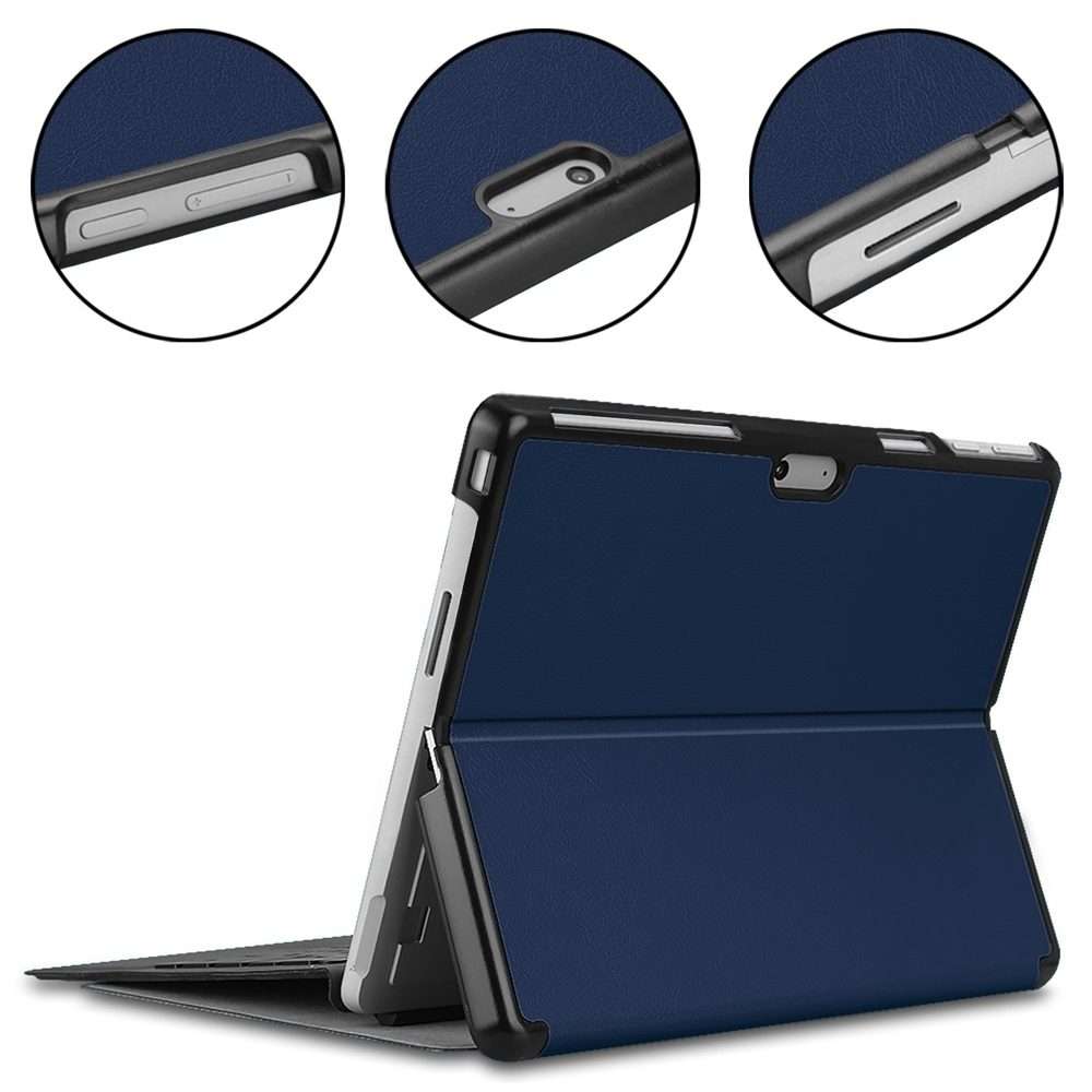 For Microsoft Surface Pro 9 JUNSUNMAY Custer Solid Color 3-Fold Stand Leather Tabl ... (Dark Blue)