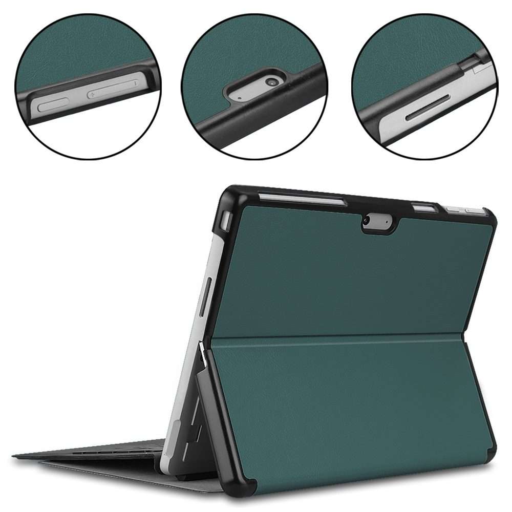 For Microsoft Surface Pro 9 JUNSUNMAY Custer Solid Color 3-Fold Stand Leather Tab ... (Dark Green)