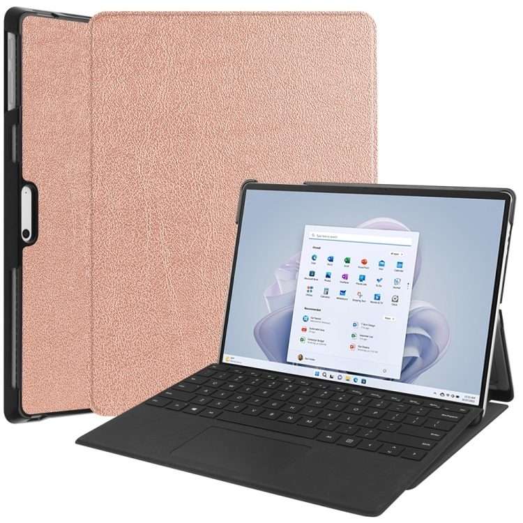 For Microsoft Surface Pro 9 JUNSUNMAY Custer Solid Color 3-Fold Stand Leather Tabl ... (Rose Gold)