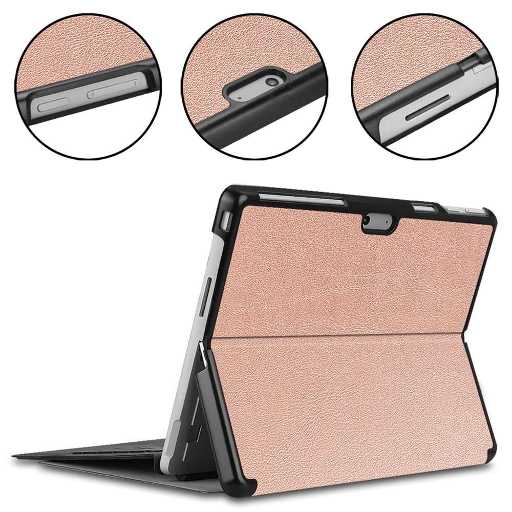 For Microsoft Surface Pro 9 JUNSUNMAY Custer Solid Color 3-Fold Stand Leather Tabl ... (Rose Gold)