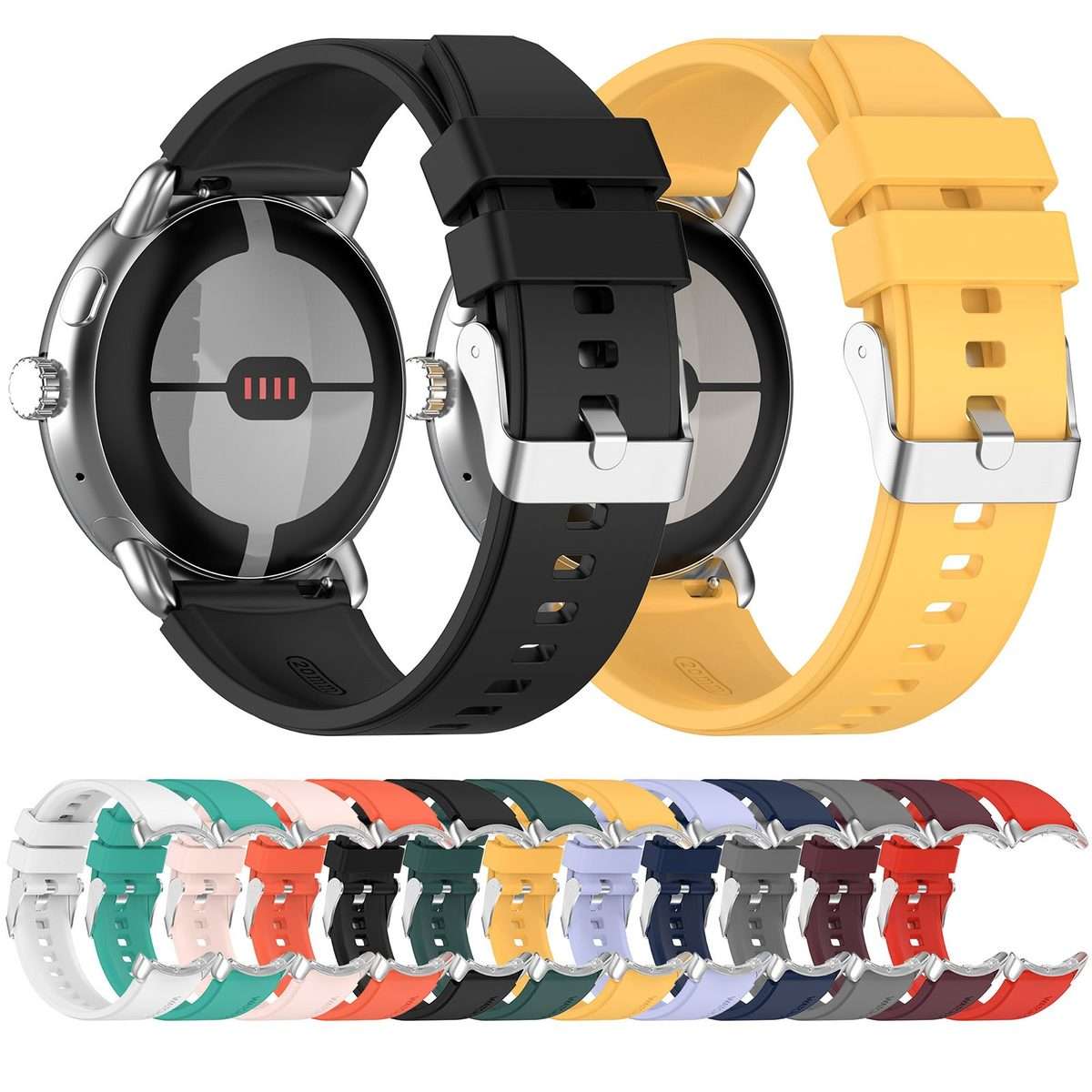 For Google Pixel Watch 4 / 3 / 2 / 1 41mm Metal Connector Solid Color Silicone Wa ... (Water Duck)
