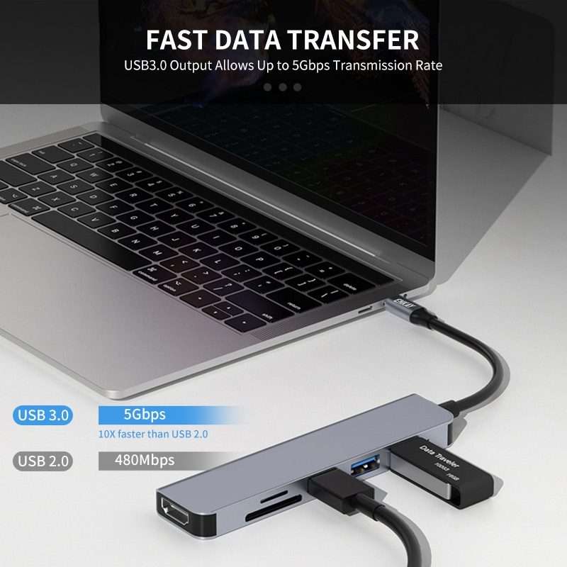 ENKAY Hat-Prince 6 in 1 Type-C to 4K HDMI Docking Station Adapter USB-C Hub SD/TF Card Reader