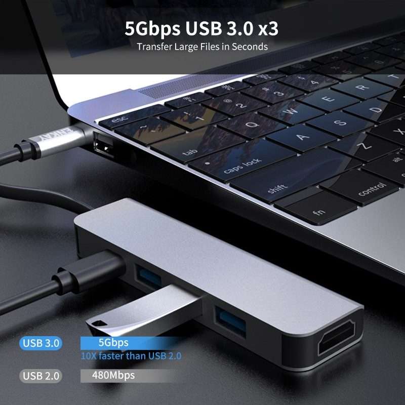 ENKAY Hat-Prince 5 in 1 Type-C Hub 4K HDMI Converter Docking Station USB 3.0 Adapter