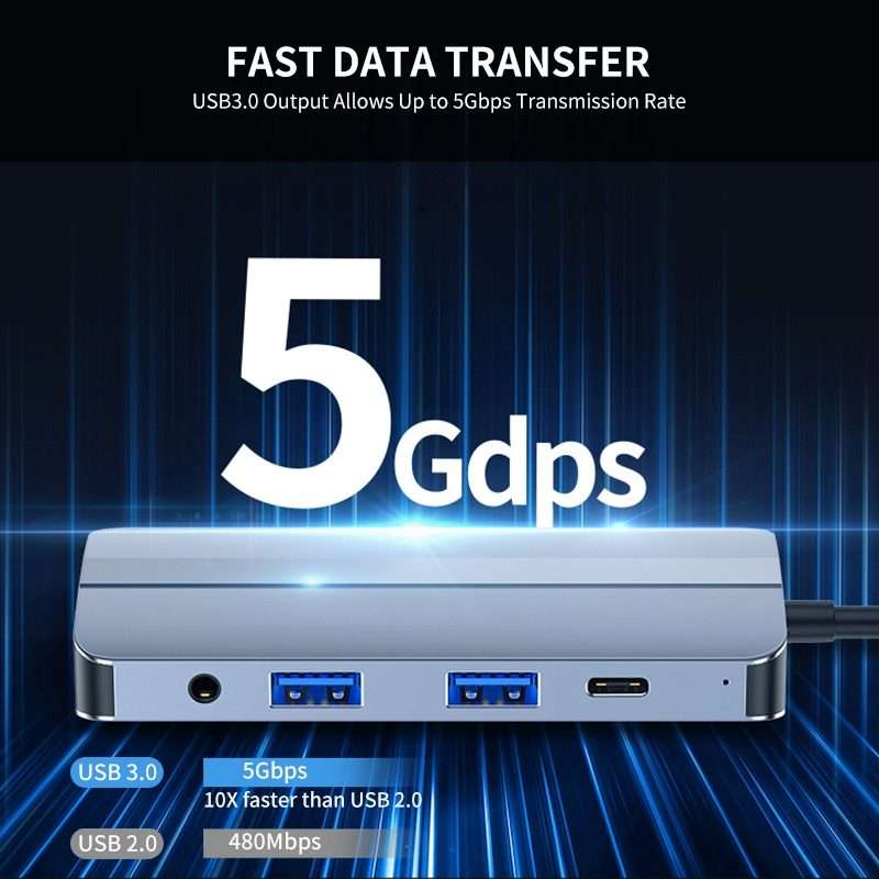 JUNSUNMAY 8 in 1 Type-C to 4K HDMI + VGA Docking Station Adapter PD Quick Charge Hub